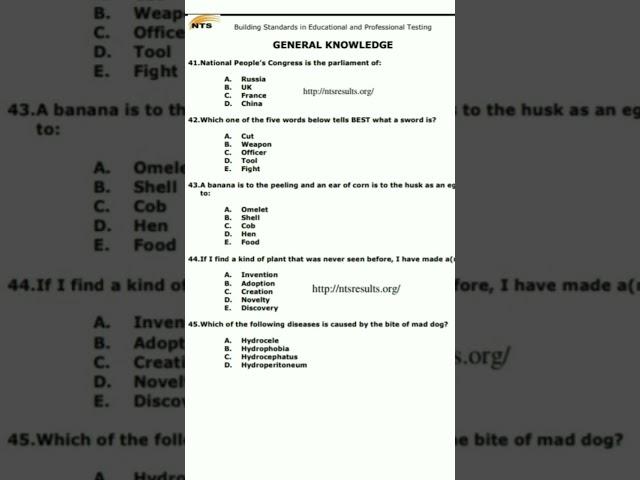 NTS Test Preparation/general knowledge section/NTS previous papers