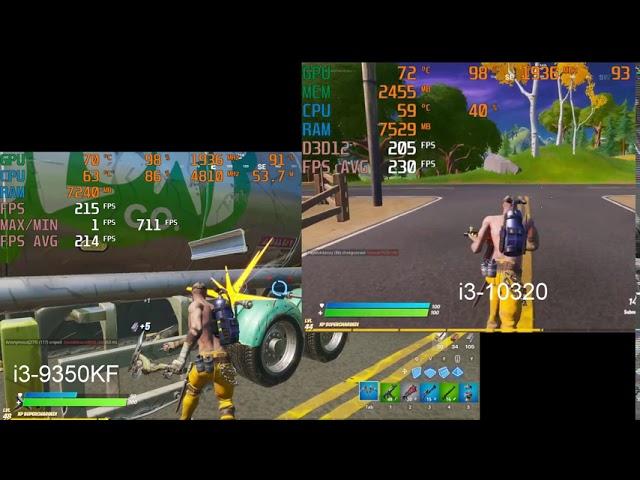 I3 10320 vs I3 9350kf GTX 1060, 1080p Competitive FortNite, 2667Mhz, Average FPS Benchmark Test