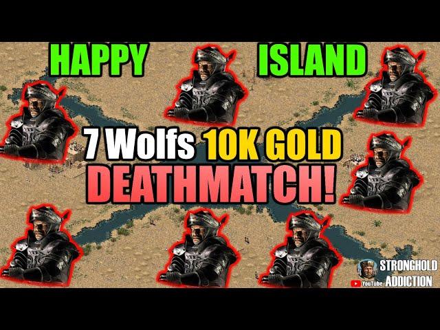 DEATHMATCH: 7 WOLFS vs ME (90 speed, few resources) - Happy Island map - Stronghold Crusader HD