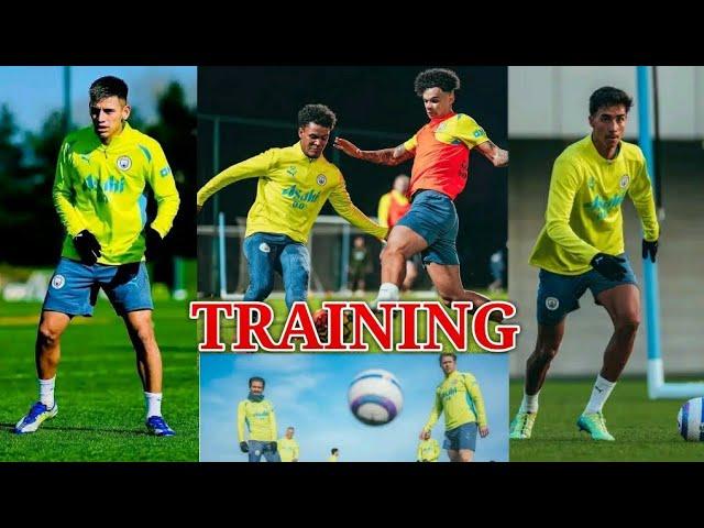 Man City Today's Training, Claudio echeverri, Vitor reis, Oscar Nobb And Haaland