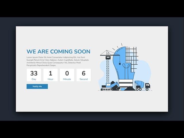 How To Make A Responsive Coming Soon Landing Page Website Design Using HTML CSS JS With Count Down