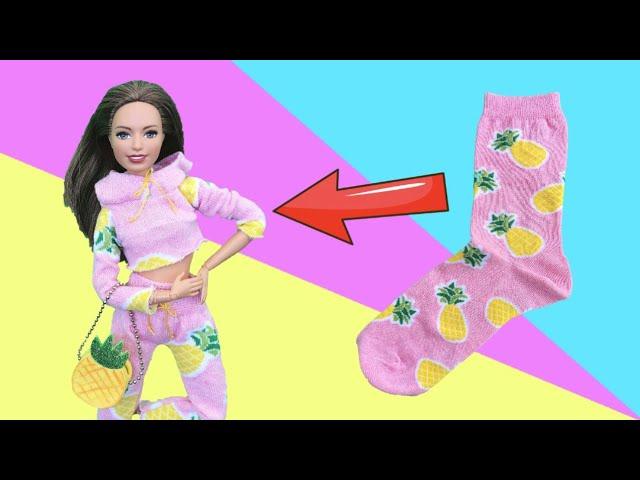 Making Clothes for Barbie Doll out of Socks | Easy Barbie Clothes sewing | DIY Barbie Stuff
