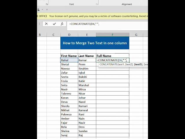 Combine multiple columns in excel into one column | Concatenate text | how to merge two columns.