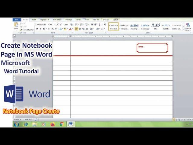 Create Notebook Page in MS Word - Microsoft Tutorial |