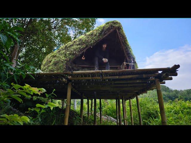 Camping in the forest makes a home - a safe shelter, farming, hunting fish, in the pouring rain