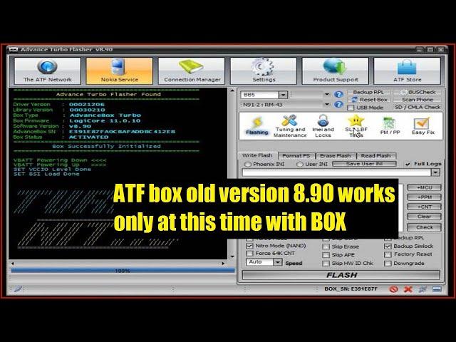 ATF box old version 8.90 works only at this time with BOX