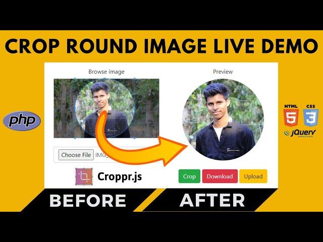 How to crop image in round shape by using Cropper.js | Crop image in circle JavaScript | Shinerweb