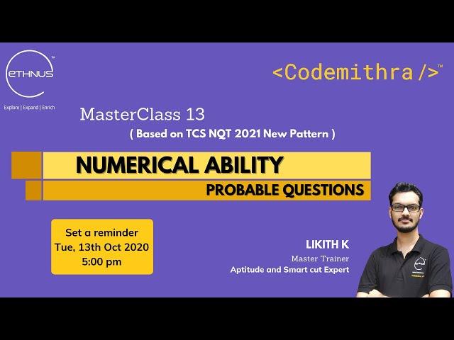 TCS NQT 2021 (New Pattern) | MasterClass 13 | Numerical Ability for TCS NQT