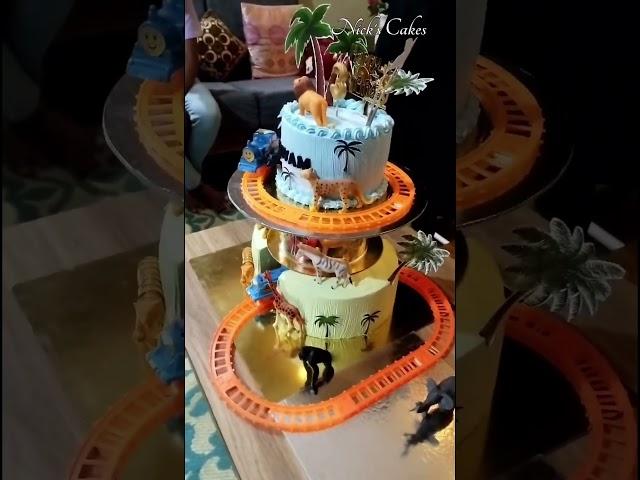 Trending Cake  moving train theme cake with jungle theme cake #traincake #cutecakes #trendingcake