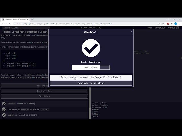 Basic Javascript (82/111) | Accessing Object Properties with Dot Notation | freeCodeCamp