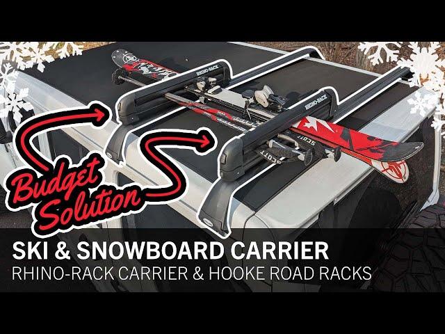 Budget Ski & Snowboard Carrier Solution for Jeep JL Sky One-Touch: Rhino-Rack & Hooke Road Racks