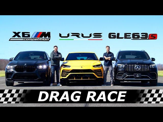 2021 BMW X6M Competition vs Mercedes-AMG GLE 63S vs Lamborghini Urus // DRAG & ROLL RACE