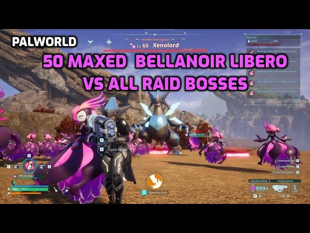 Palworld: 50 Maxed Bellanoir Libero VS All Raid Bosses | Default Damage