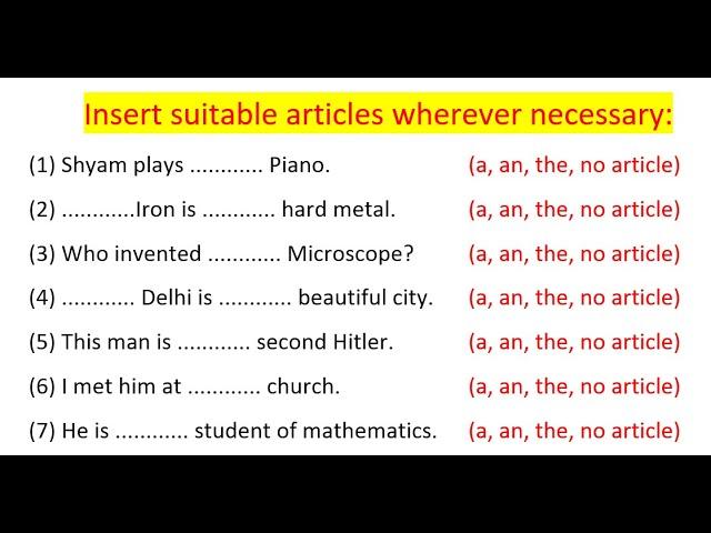 Articles | Articles in English Grammar | Articles Exercise in English | English Point