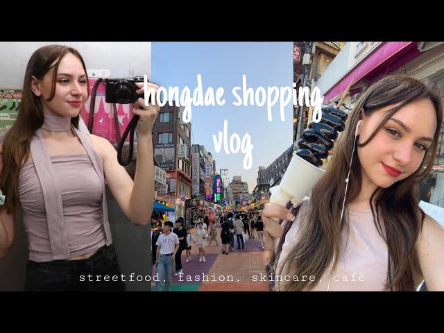 exploring the shopping street in HONGDAE - Korean street food, fashion, skincare, cafe - Seoul vlog