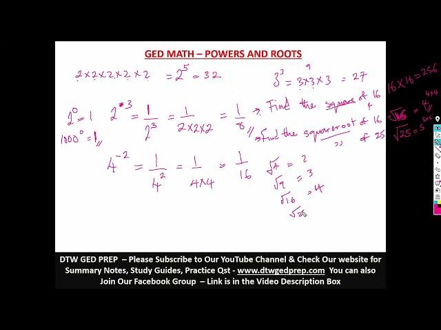 GED MATH - POWERS AND ROOTS