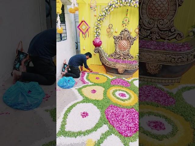 Easy & Under Budget Backdrop Making Ideas for Haldi Ceremony | Easy Hadi Flowers Rongoli Decoration