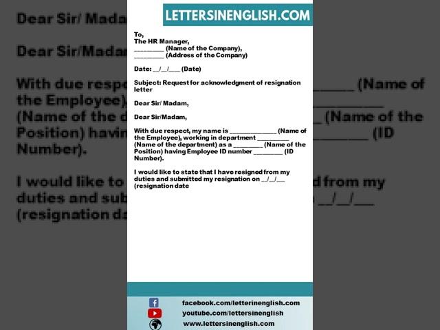 Request Letter for Acknowledgement of Resignation Letter