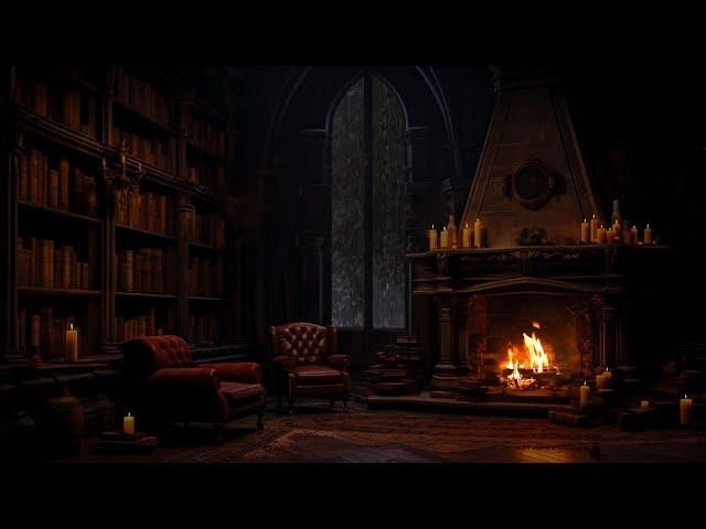 Cozy Castle Rain Sounds & Warm Fireplace for Sleeping No Ads | Sleep, Meditation, ASMR Ambience