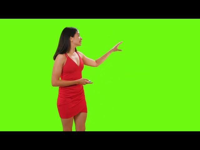 Weather presenter giving newsroom presentation on a green screen