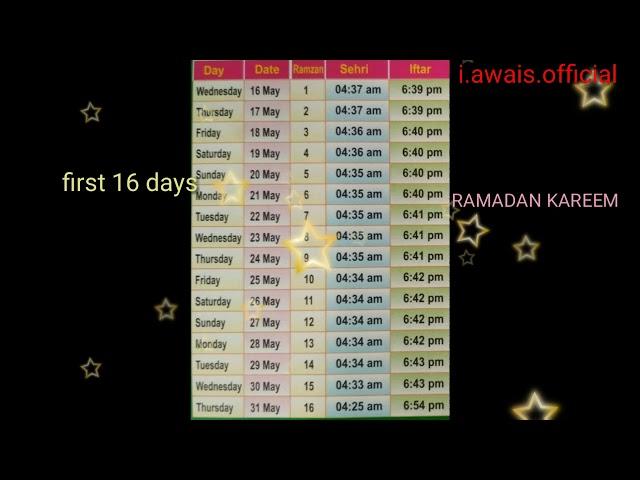 RAMADAN KAREEM 2018-TIME TABLE/ IN INDIA.(FULL)