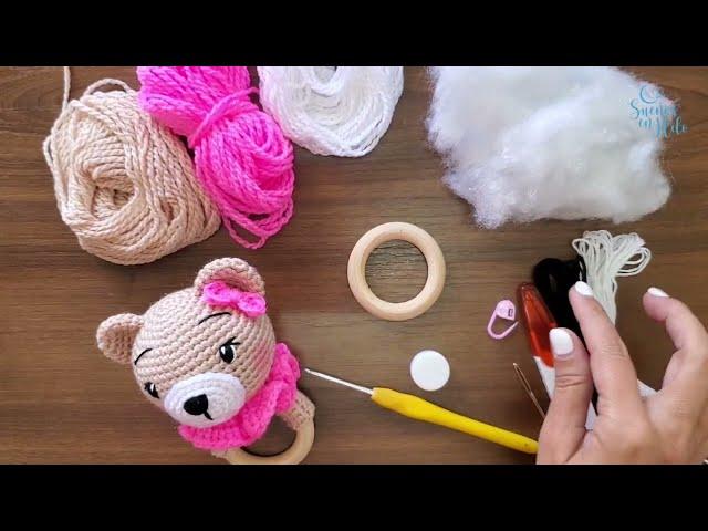 Sonajero tejido a crochet para bebés- kit de osita amigurumi