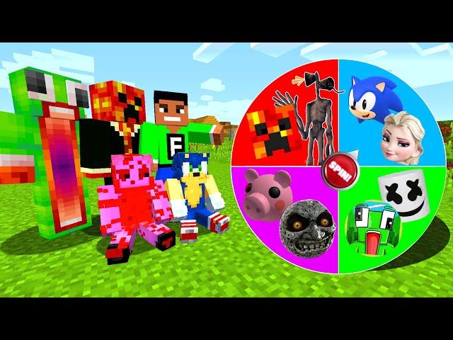 Minecraft PE : DO NOT SPIN THE MYSTERY WHEEL! (Sonic, Unspeakable, PrestonPlayz, Piggy & Siren head)