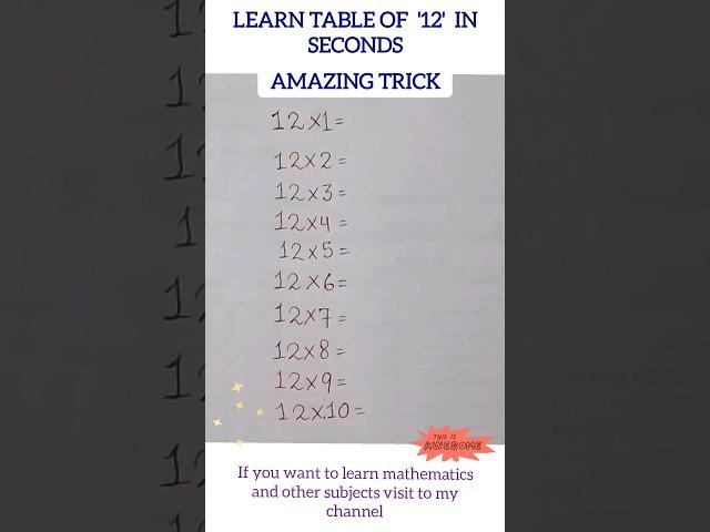 Table of 12, table of twelve trick, learn table of 12 in seconds, table 12 trick to learn