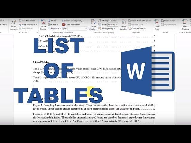 How to make table captions and a list of tables in word