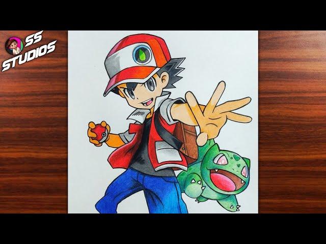 How to Draw Pokemon Trainer Red | Red the Pokemon Trainer Drawing