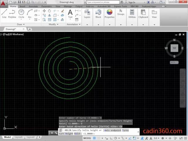 How to create 2d helix using AutoCAD Helix command