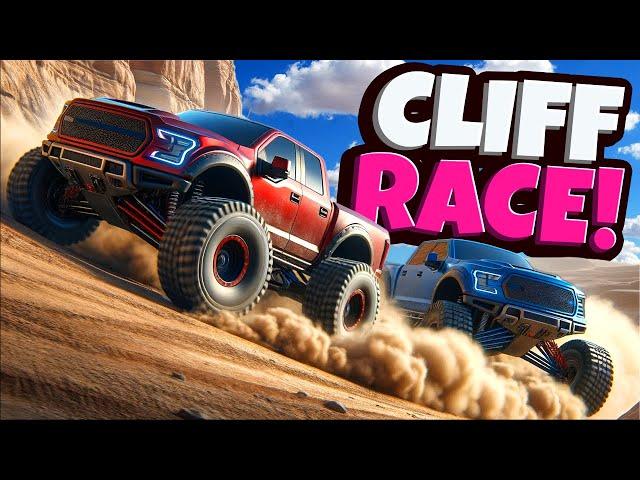 We Raced Trucks with MASSIVE TIRES on a Cliff in BeamNG Drive Mods!