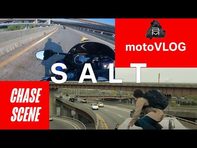 SALT with Angelina Jolie Chase Scene motoVLOG - Overpass Dangers #motorcycle #motovlog #safety #fyp