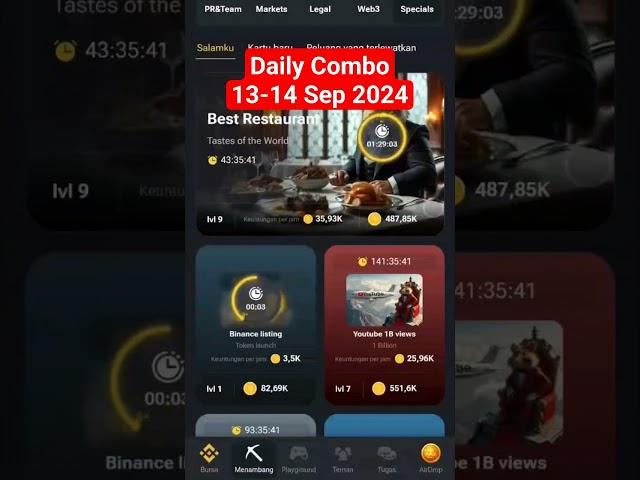 Kombo Harian Update, Daily Combo Hamster Kombat 13-14 Sep 24 #hamsterkombat #dailycombo #komboharian