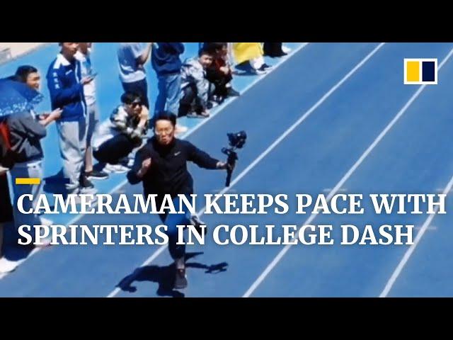Speedy student cameraman keeps pace with sprinters in college dash in China