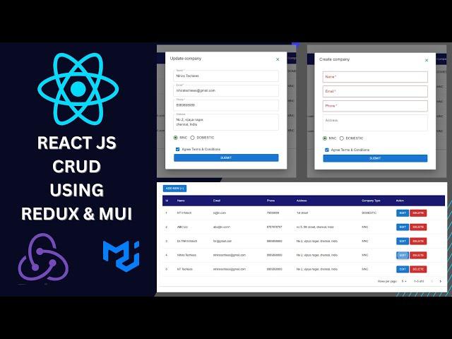 React JS CRUD Actions using REDUX Pattern MUI Design & JSON SERVER API