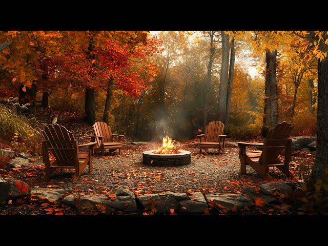 Autumn Forest Ambience | Crackling Fire Sounds, Nature Sounds, Crunchy Leaves | Relax, Rest, Work