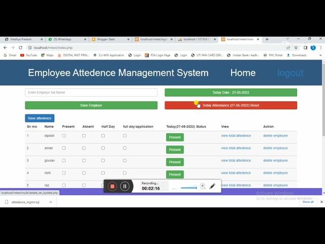 employee attendance management system project in php with source code