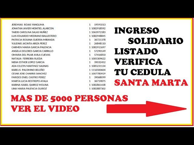 5400 BENEFICIARIOS SIN COBRAR INGRESO SOLIDARIO LISTADO SANTA MARTA #ingresosolidario #santamarta