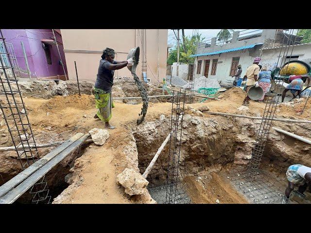 Amazing! Column Footing construction of Reinforcement Techniques-Sand and cement mixer