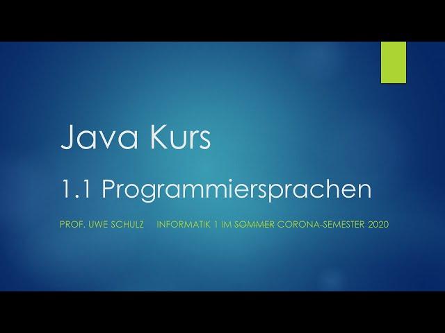 Java Kurs 1.1 Programmiersprachen