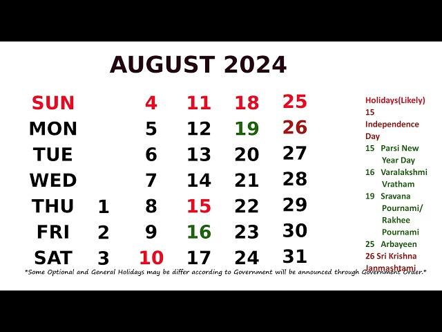 Calendar August 2024