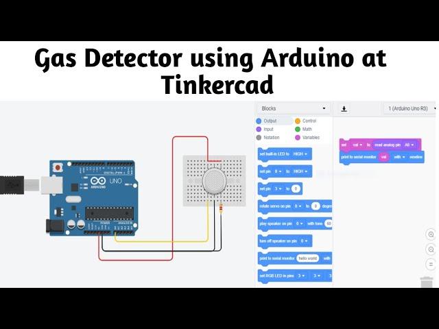 #17 Gas sensor tinkercad in English | gas detector | tinkercad arduino simulator | block code