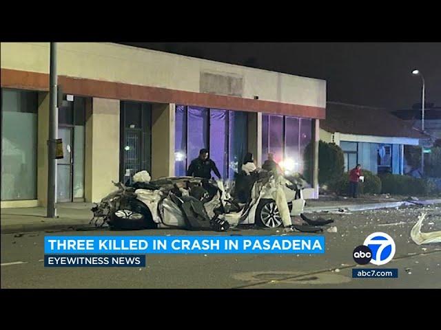 Surveillance video shows 100 mph Tesla crash that killed 3 in Pasadena