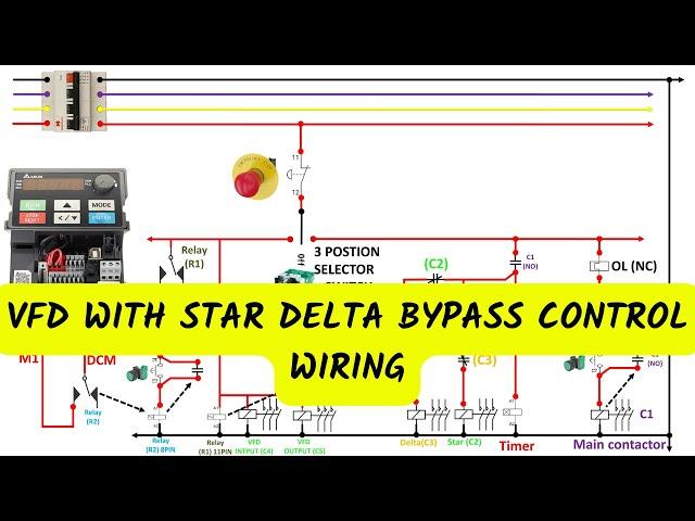 VFD WITH STAR DELTA BYPASS CONTROL WIRING || VFD Bypass || Starter || vfd bypass panel  || power