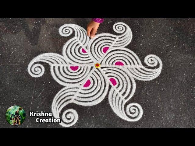 Thai madham special kolam | Easy padi kolam design with 5x3 dots | beautiful rangoli