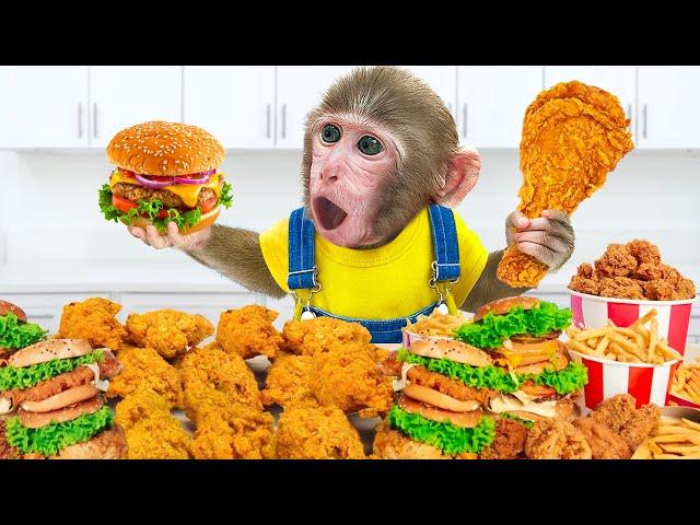 KiKi Monkey taste Fast Food, French Fries, Fried Chicken, Hamburger at Mc Donald | KUDO ANIMAL KIKI