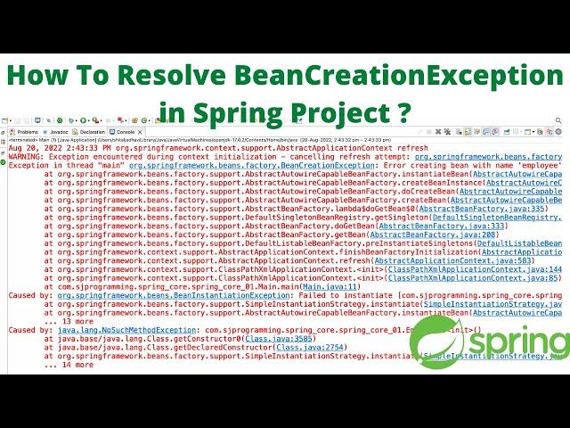 #Beancreationexception #spring How to resolve BeanCreationException in Spring Project ?