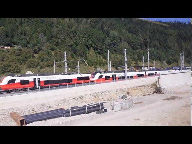 Construction site for the Semmering base tunnel seen from the train at Mürzzuschlag.