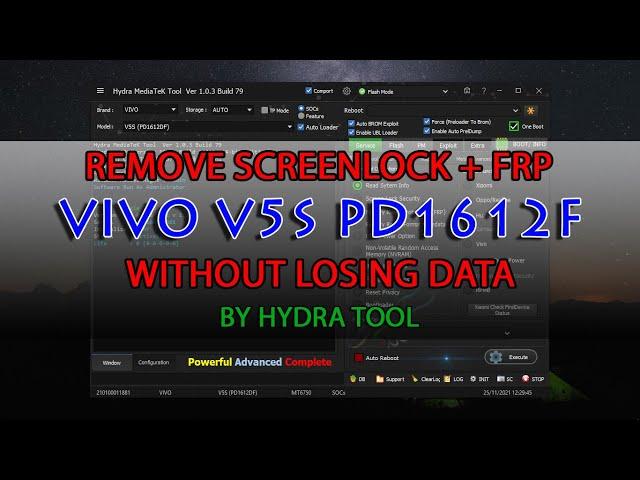 How to Remove Vivo V5S PD1612F Screenlock Pattern and FRP Without Losing Data | By Hydra Tool